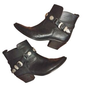 Code West Women's Black Western Boots Buckled Cowgirl Ankle Booties Sz 6
